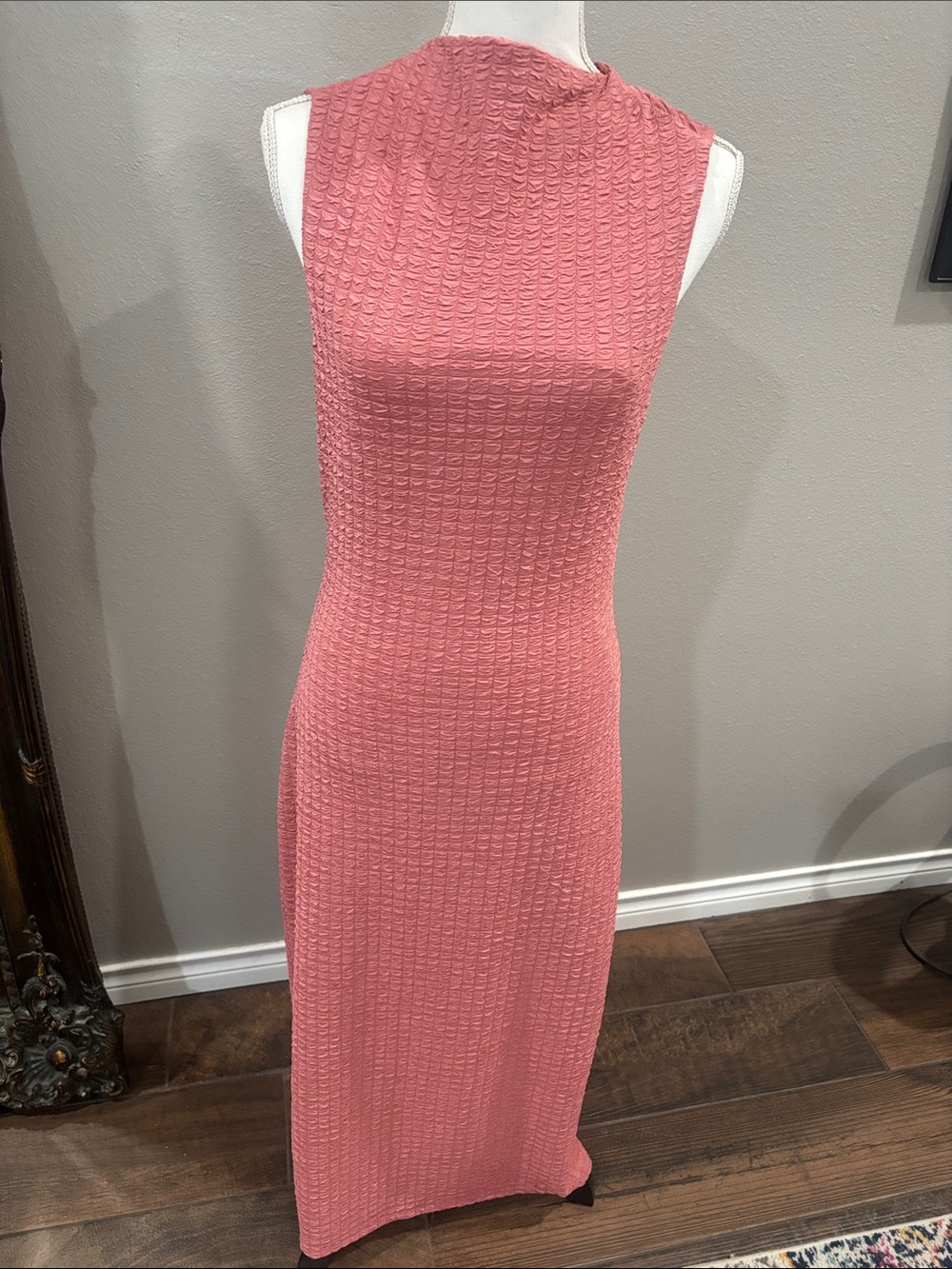 Vici Sleeveless Textured Maxi Dress in Coral Pink